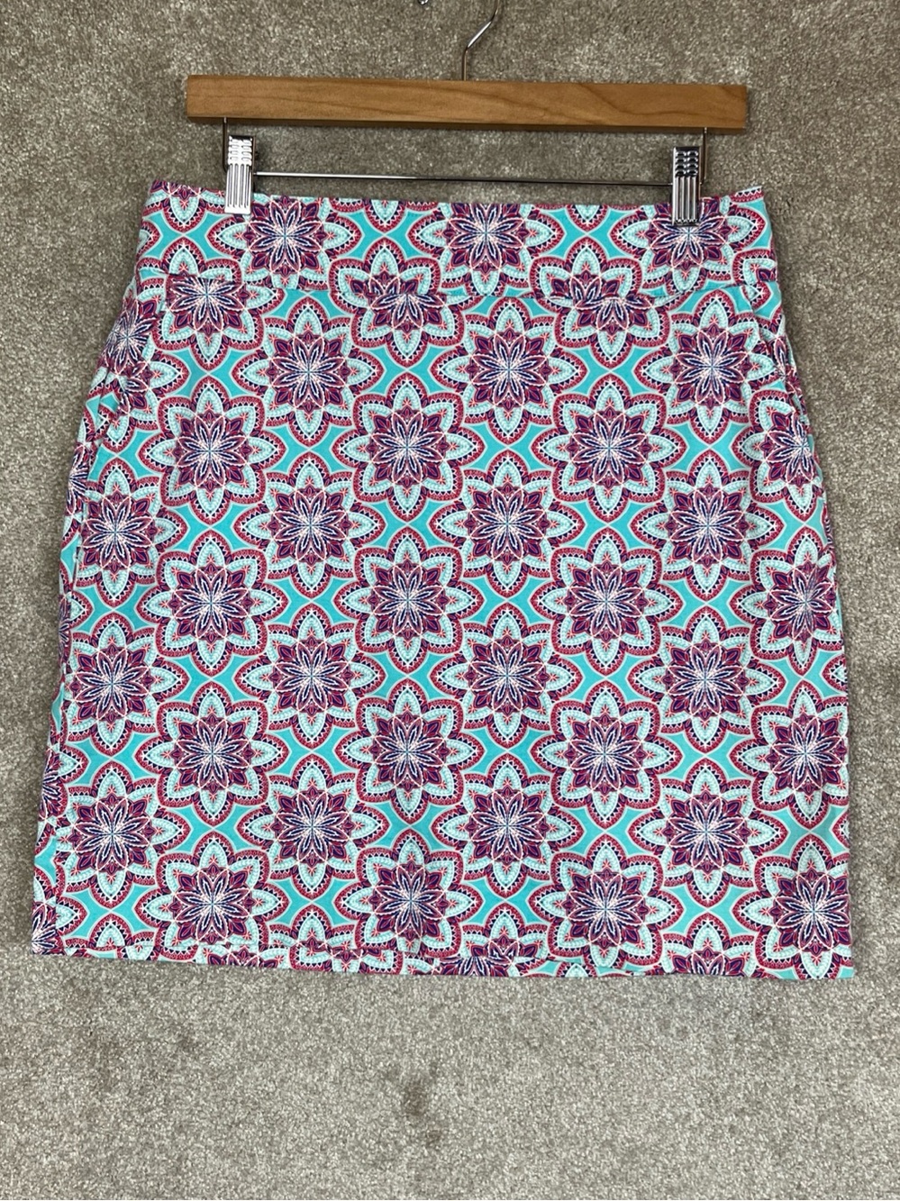Talbots Skirt Womens 10 Petite Blue Red Cotton Blend Pockets Back Zip- 5339